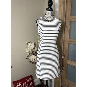 Lipslide Womens Size M White/Black Dress Striped Zip Back Fitted Sheath